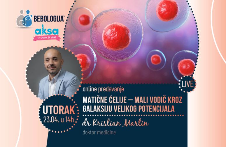 Dr Kristian Martin, doktor medicine iz Bio Save Group će u utorak 23. aprila od 14 časova pričati o matičnim ćelijama i njihovom realnom potencijalu primene. Prijavite se!